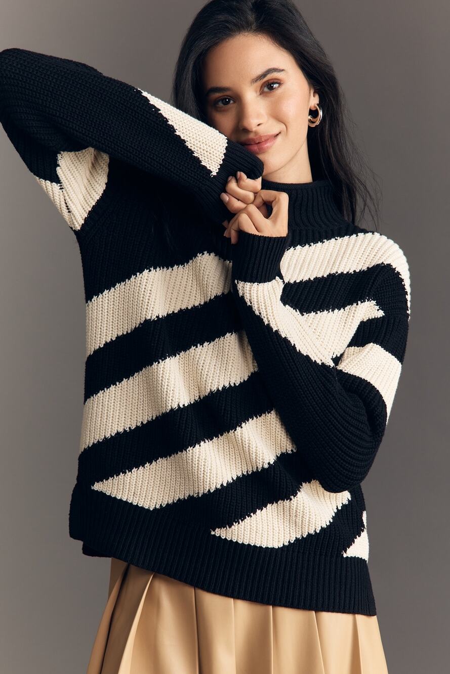 Anthropologie Maeve Long Sleeve Diagonal Stripe Sweater NWT Medium